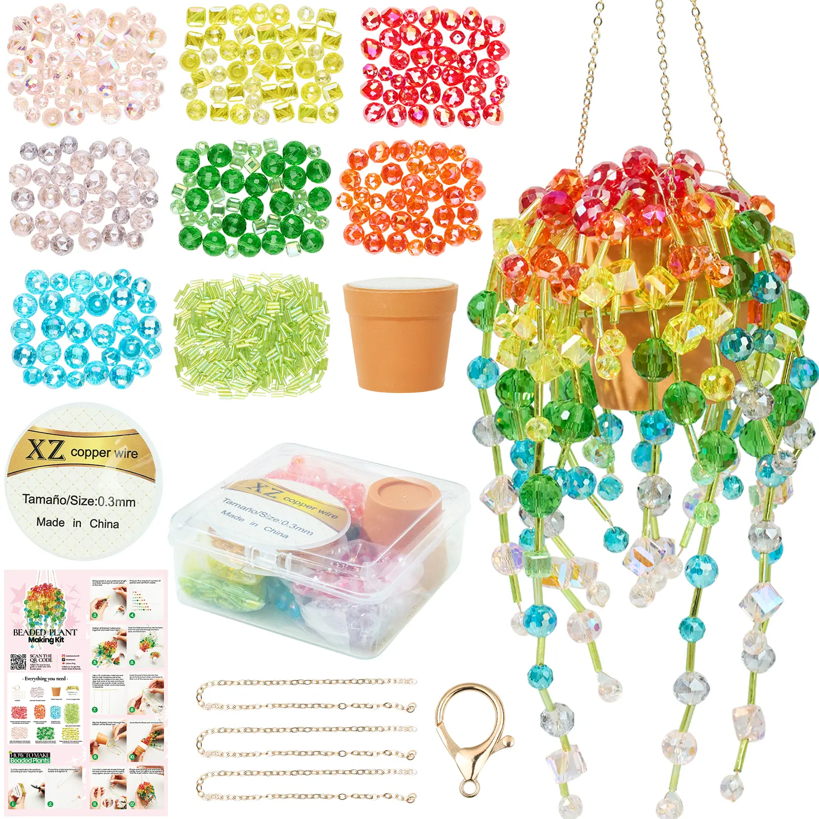 Beaded Plants Kit, Colorful Beads Leaf Glass Flowers for Succulent Plant Lover Jewelry Making DIY Craft Gifts Colorful Dangling Charms Sun Catchers Window Home Décor