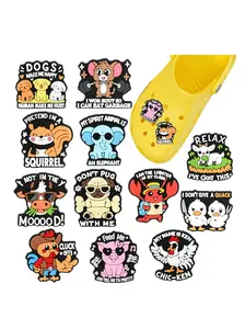 12pcs Creative Cartoon Animal PVC Shoe Accessories Fit with Hole wristbands , DIY Removable Waterproof Party Gifts, Fun and Unique Design