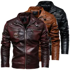 Men's Leather Jacket 2022 New Men's PU Leather Coat European and American Motorcycle Jacket Fleece Lined Leather Jacket Men's Coat