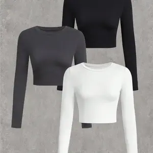 Women's Slim-Fit Long Sleeve Round Neck Plain Fashion T-Shirt, Casual All-Season Wear, Versatile Daily for Women