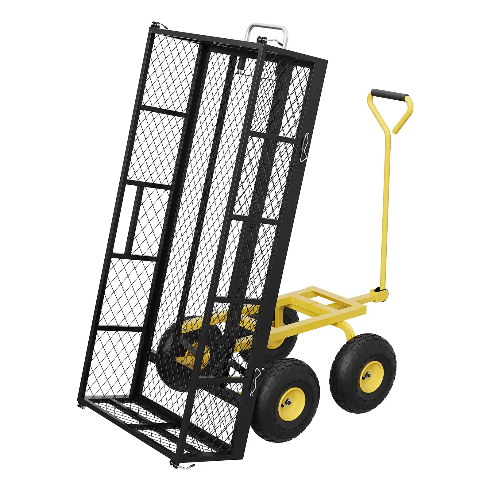 Garvee Steel Garden Cart with 900 Pounds Capacity, Removable Sides, Converts to Flat Bed, Durable Garden Cart with 180° Swivel Handle and 10-Inch Wheels, Dump Cart