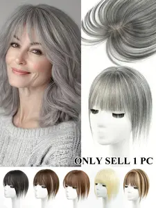 Women's Real Human Hair Topper Hairpiece 5x9cm Breathable Net Base 8-14 Inches Natural Straight Middle Part with Thinning Hair Bangs Style