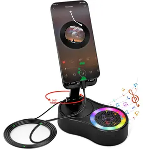 Wireless Induction Speaker 5-in-1 Bluetooth Speaker with Phone Stand,Stereo Sound, 5000mAh Rechargeable, 8 RGB Ambient Light, 360° Adjustable Holder for iPhone/Android/iPad,Gifts for Men Women