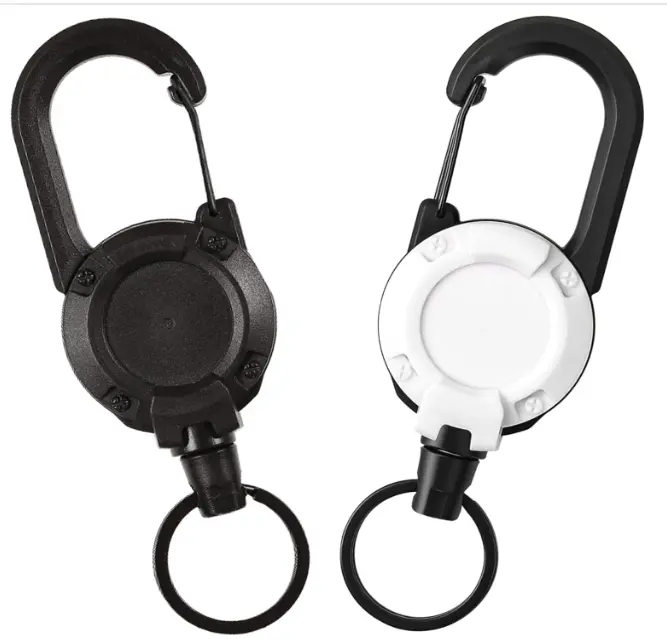 Heavy Duty Keychain Badge Reels with 23.6in Durable Steel Cord, Tactical Retractable Carabiner Clip for a Secure, Hands-Free Hold, Everyday Carry Keychains, Personal Use, Tactical Look, Small, With Holder, Edc Gear, Smooth Retract Pull, Edc Utility Keycha