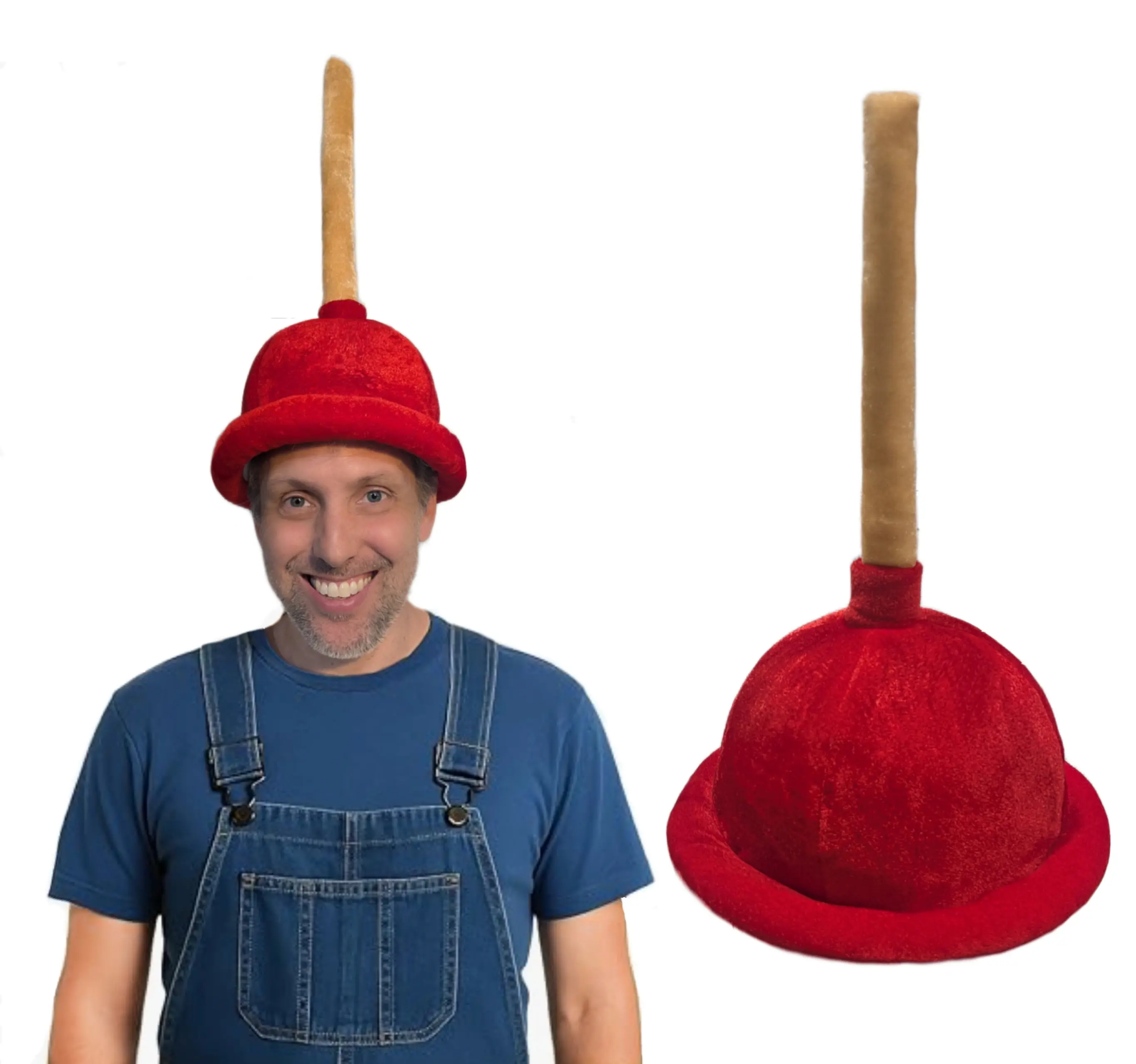 Hilarious Plush Plunger Cap – Red Velvet Toilet Gag Hat for All Ages – Funny Costume Party & Prank Accessory