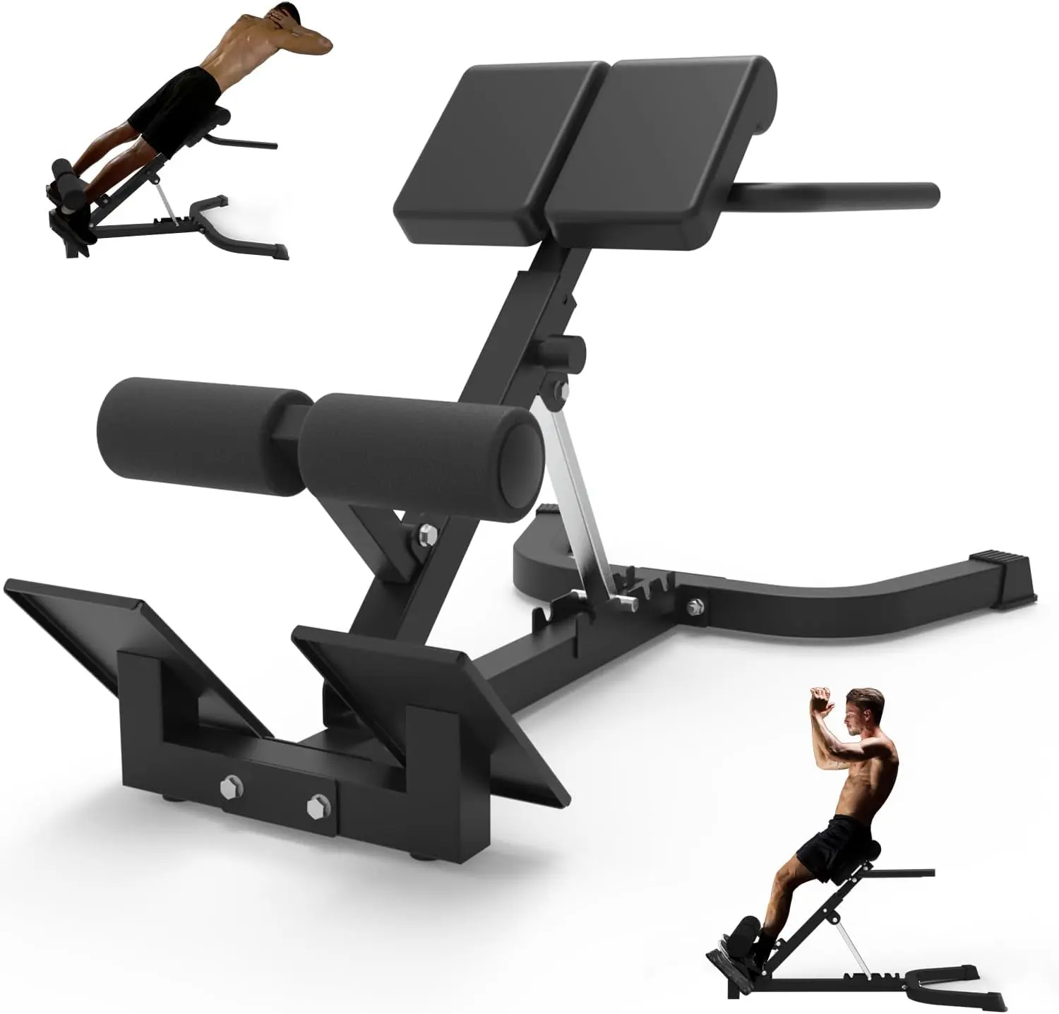 Dual Adjustable Roman Chair Back Extension Bench for Home Gym, 330lbs Weight Capacity, Adjustable Back Exercise Machine for Core Strength and Back Pain Relief