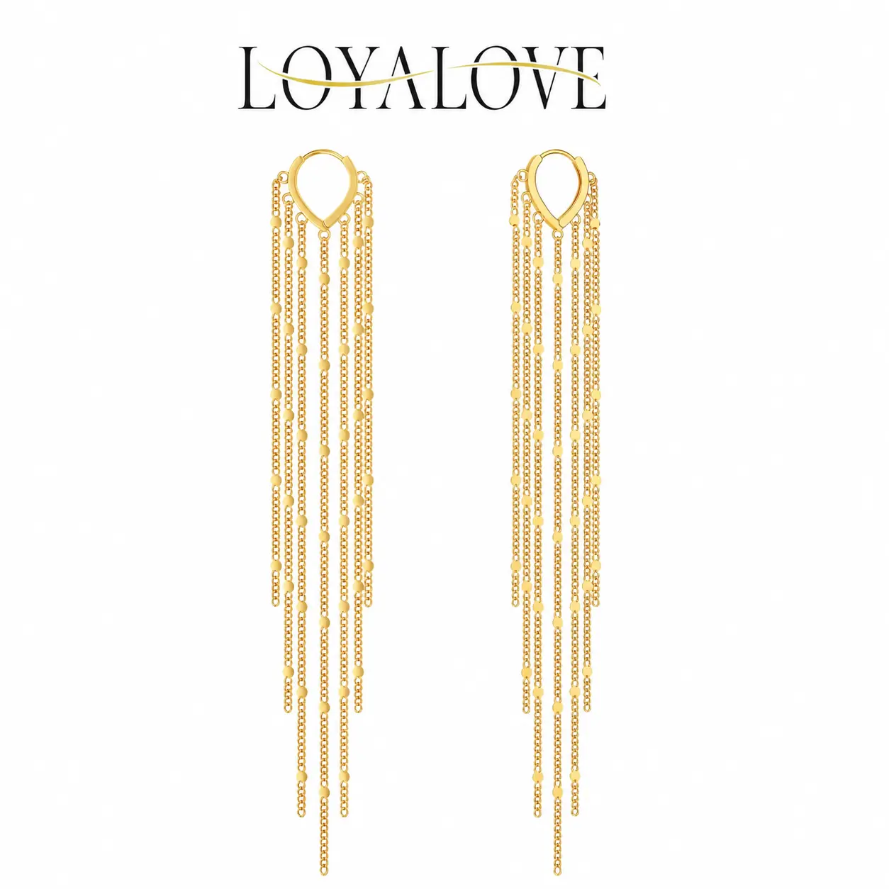 LOYALOVE Long Tassel Earrings for Women, 14K Gold Plated & Silver Tone Multi-Layer Cuban Chain Fringe Dangle Earrings, Shiny Sequin Statement Drop Earrings for Party Wedding Prom