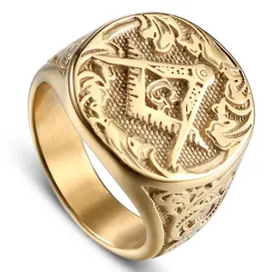 Men's Stainless Steel Freemason Ring - Retro Punk Style, AG Lettering, Multi-Size Men's Accessories Fashion Costume Jewelry for Thanksgiving