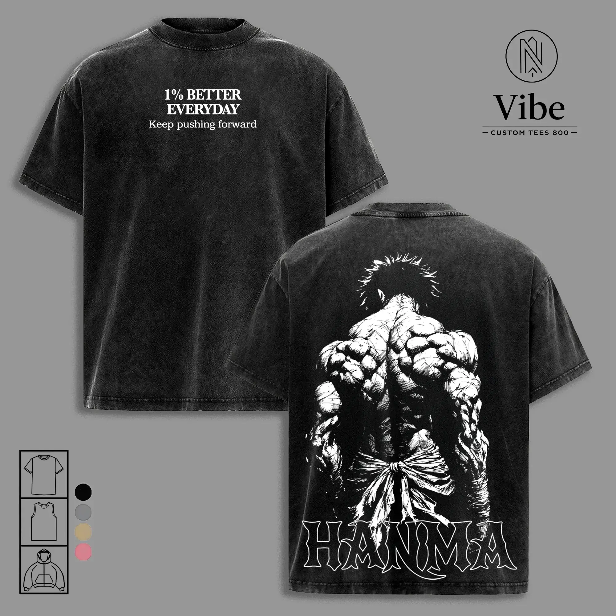 Vintage Washed Baki Hanma Graphic Tee & Tank Top | Heavy Cotton Oversized Gym Pump Cover | Fighter Physique Anime Streetwear & Fitness Fan Gift