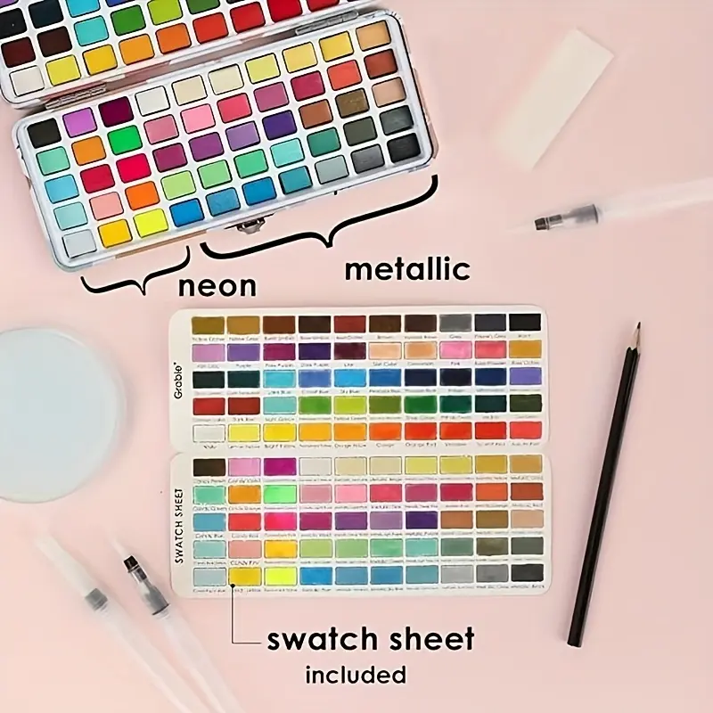 50-color watercolor paint set-portable gel watercolor paint, with palette and brush in the box, is an ideal choice for artists, lovers and painting lovers, Art Drawing Supplies, Art Materials
