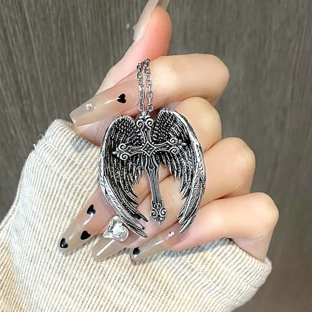 Stainless steel silver guardian angel wings cross necklace daily matching party necklace suitable for any scene