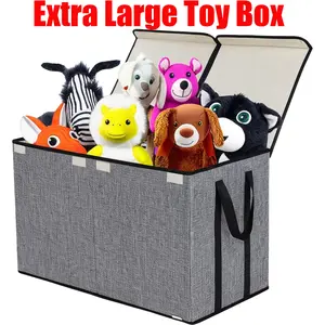 VICTORICH Extra Large Toy Chest with Lid Collapsible Sturdy Storage Bin Kids Toy Box Organizer for Playroom Nursery and Closet Premium Linen Craftsmanship Ergonomic Side Handles Functional Home Decor