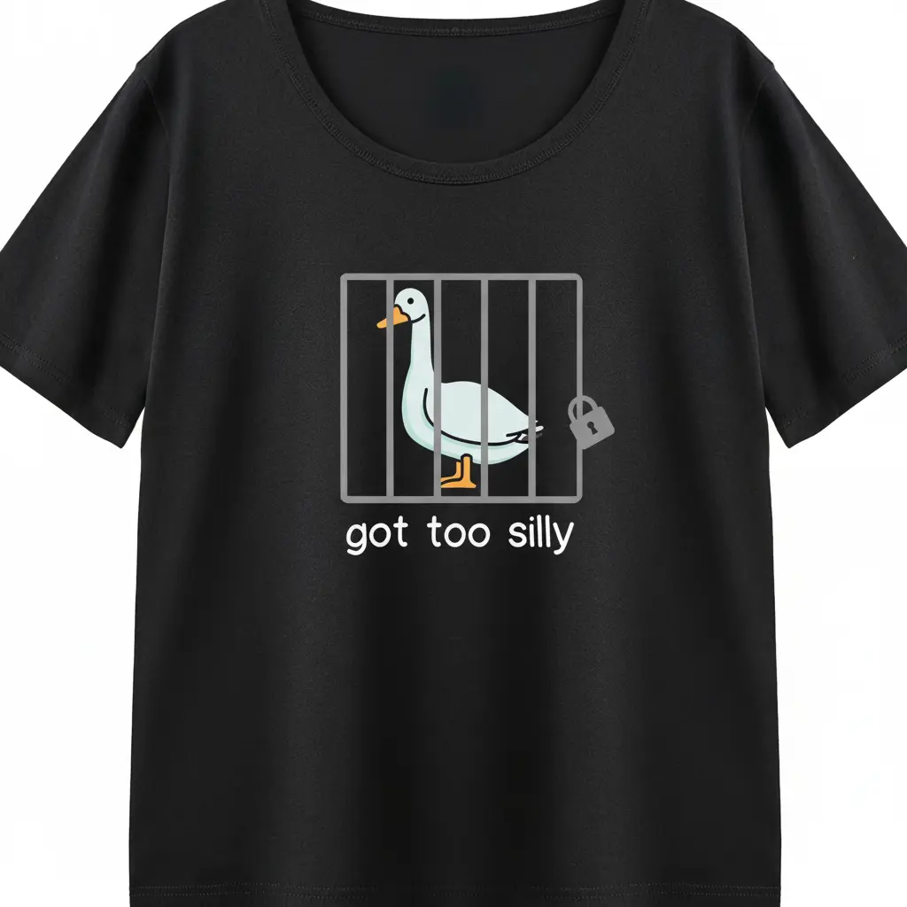 Got Too Silly Shirt Women Funny Goose Jail Meme Graphic Tee Humorous Cute Animal Bird Locked Up Padlock Joke Trendy Casual Soft Comfy Gift