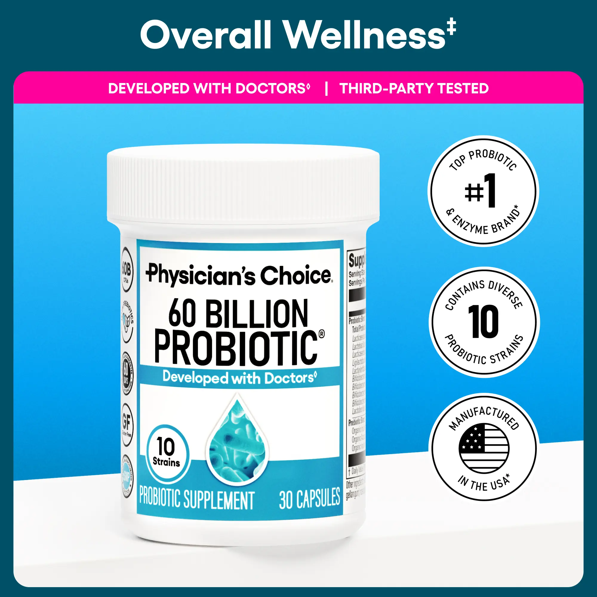 Physician's Choice 60 Billion Probiotic - Daily Gut Health, Digestive & Immune Support for Men and Women with Organic Prebiotics & 10 Unique Strains