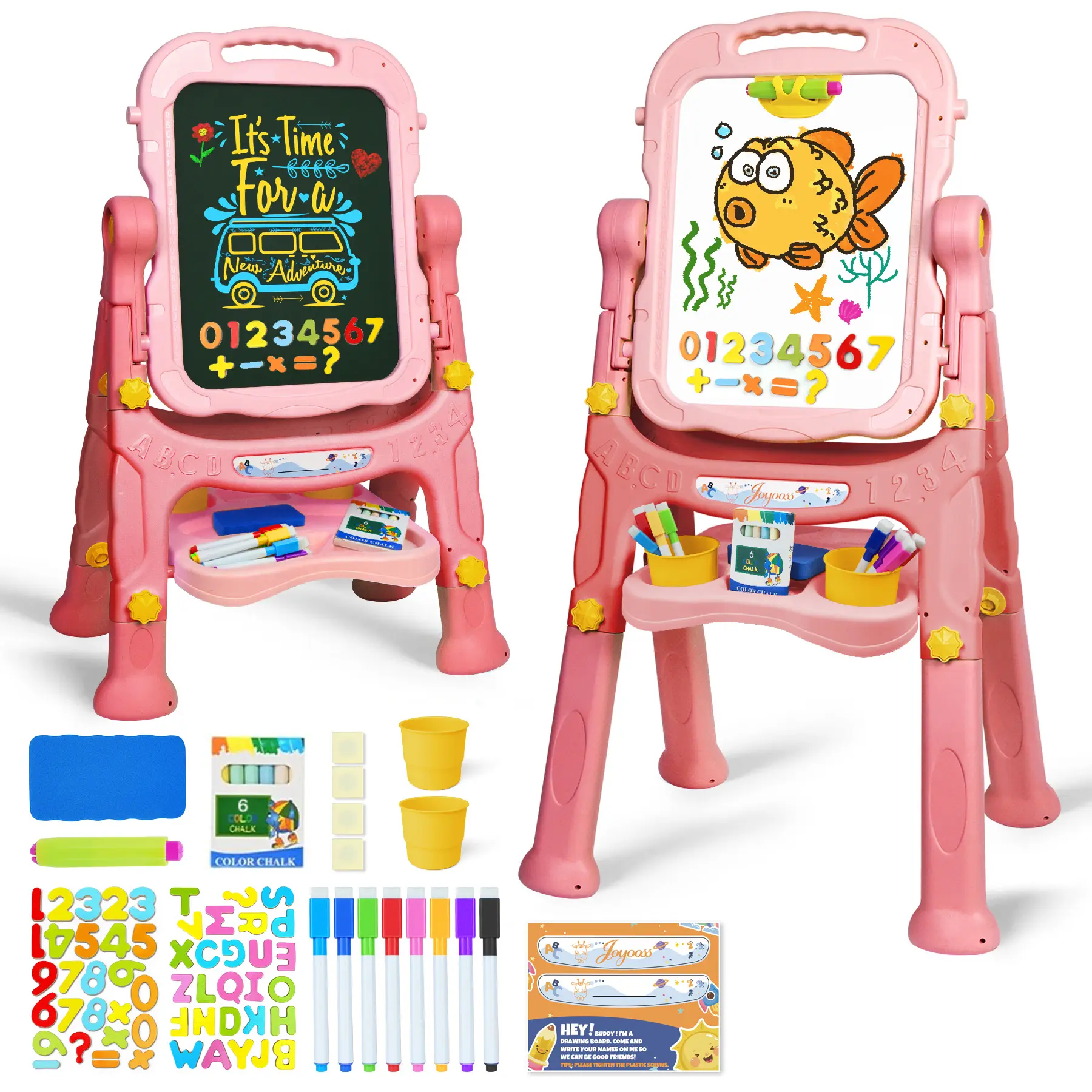 Joyooss Kids Easel - Adjustable Standing Toddler Easel with Double Magnetic Plastic Board, Drawing & Painting Supplies, Middle Size Purple Kids Toys Toddler Toys for Boys Girls Birthday Christmas Gifts Fun