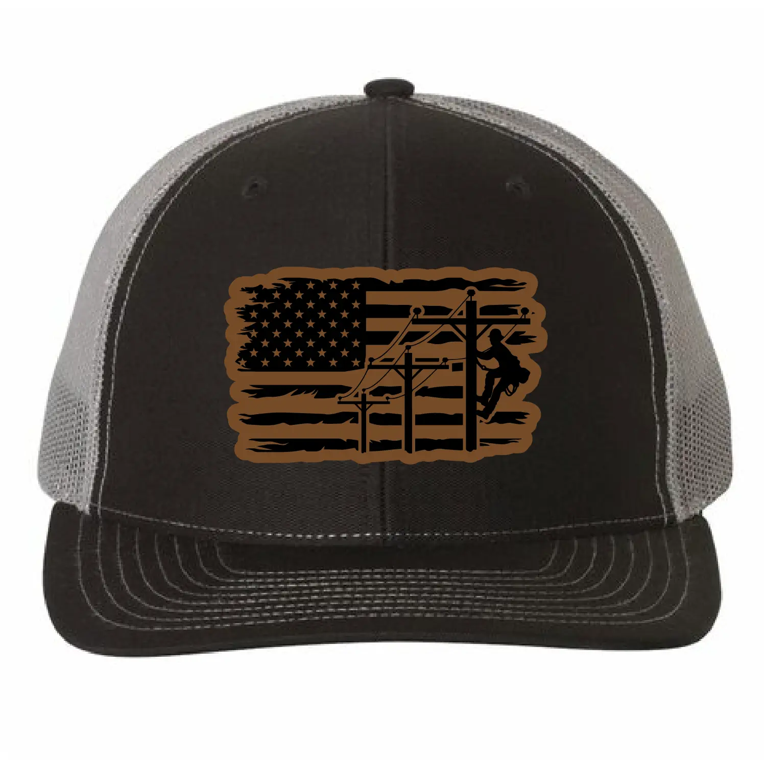 Lineman American Flag, leather Patch Hat, Journeyman Lineman Hat, Lineman Gift, Linewife, Lineman Hat, Power Lineman, Cap Daddy, Black Charcoal