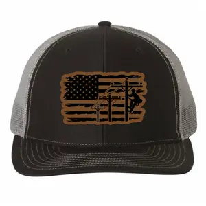 Lineman American Flag, leather Patch Hat, Journeyman Lineman Hat, Lineman Gift, Linewife, Lineman Hat, Power Lineman, Cap Daddy, Black Charcoal