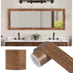 10M Brown Wood Grain Mirror Frame Border Peel and Stick Wallpaper, Removable PVC Waterproof Bathroom Mirror Tape Sticker Trim, Kitchen Wallpaper Self Adhesive Decor Sticker 2" x 393"
