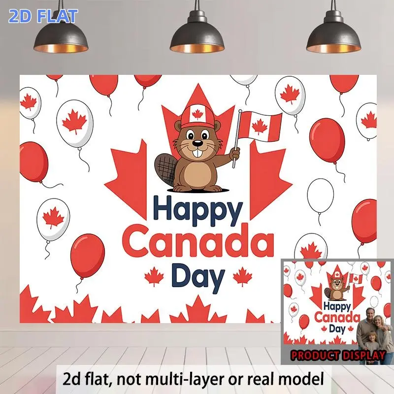 2D Flat Banner 1pc, , Happy Canada Day with Beaver And Maple Leaves Landscape Background, Background Fabric, Traditional Decoration, Classroom And Office Holiday Decoration Photo Banners, Photography Background, Par