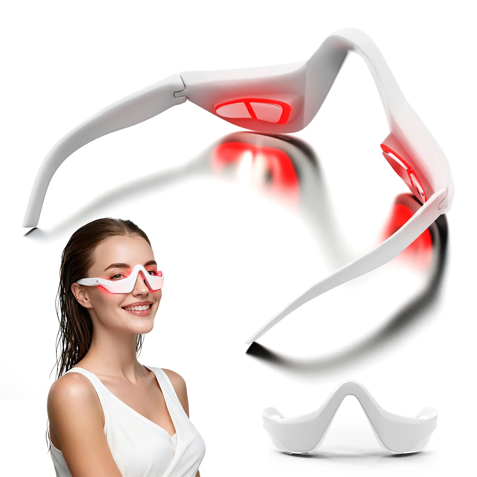 Under-Eye Red Light Therapy Device EMS Eye Massager with 630/850nm LEDs Gentle Heat & Vibration Lightweight Skin-Safe Material for Puffiness Dark Circles Anti-Aging Care Perfect Christmas Gift