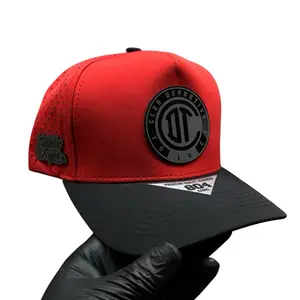 Unisex Casual Acrylic Snapback Baseball Cap - Diablos Rojos De Toluca Red-Black Design, Club Deportivo Bold Emblem, Premium Gloss Logo, Perforated Panels, Hand Wash Only, Snapback Black Caps, Sporty Hats