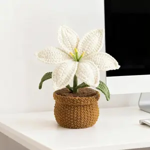 Handmade Crochet Lily Plant Pot, Lifelike Floral Decoration, Window Sill Table Ornament, Valentine's Day Birthday Mother's Day Gift
