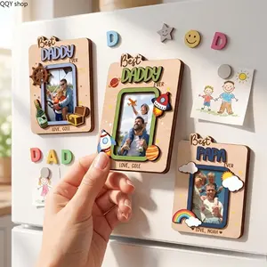 【Father's Day Gift】Summer Vibes Magnetic Wooden Photo Frame Fridge Magnet, DIY Custom Picture Keepsake Ornament, Warm Father's Day Home Decor, Personalized Memorial Photo Holder Cute Household Desktop & Refrigerator Decoration Gift