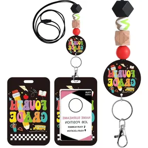 BY-B69  Teacher Lanyards for ID Badges - Cute Pencil Silicone Beaded Breakaway Keychain Accessories Teacher ID Badge Holder with Lanyard for Teachers Women Office Gifts Lanyard for Keys Back to School Gift