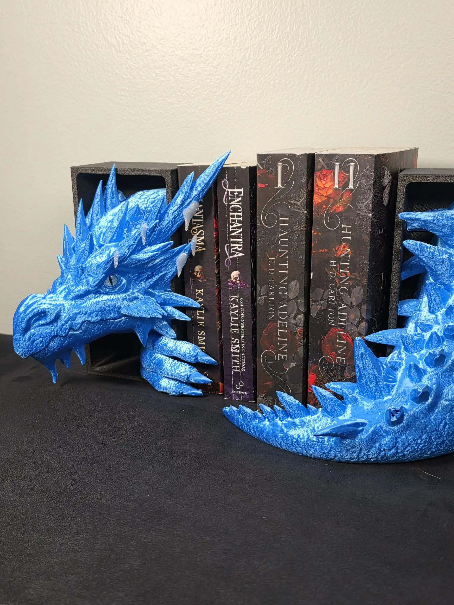 3D Printed Dragon Bookends for Bookshelf Decor, Fantasy&Dark Romance BookTok Shelf Accessories, Ice Blue Dragon Book Holder