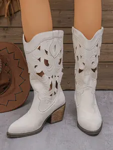 Women's Large Size Western Cowboy Boots, Embroidered Knee-High Design, Perfect for Parties and Casual Wear, Comfortable and Fashionable