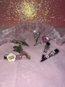 Handmade Jeweled Hair Clips Y2K Adult Coquette Beaded Barrettes Floral Sparkly Aesthetic Hair Accessories Set of 2