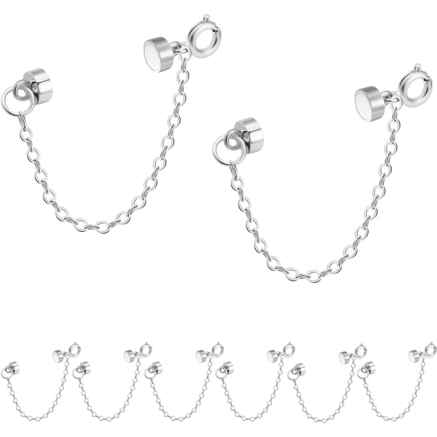 8-Piece Stainless Steel Magnetic Bracelet Clasps with Gold Option, Magnetic Mechanism, Reliable Safety Chain, Cylindrical Metal Wrist Converters, Easy Attachment/Removal, Modern Touch Beading Jewelry Making Accessories (Silver)