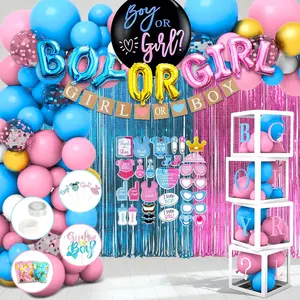 191 count  Blue Gender Reveal Decorations, Boy or Girl Gender Reveal with Balloon Arch Kit,  Boxes, Fringe Curtains, Photo Props, Cake Copper