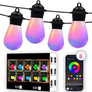 72FT LED Outdoor Bulb String Lights with 35L Dimmable S14 Color Changing Edison Bulbs IP67 Waterproof for Patio Yard Christmas Decor 213 Scene Modes RGBAI+ Warm Cold White Music Modes