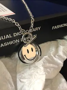 Trendy Rotating Smile Necklace Hip-Hop Pendant Flipping Expression Artistic Unisex New Sweater Chain Fashion Jewelry