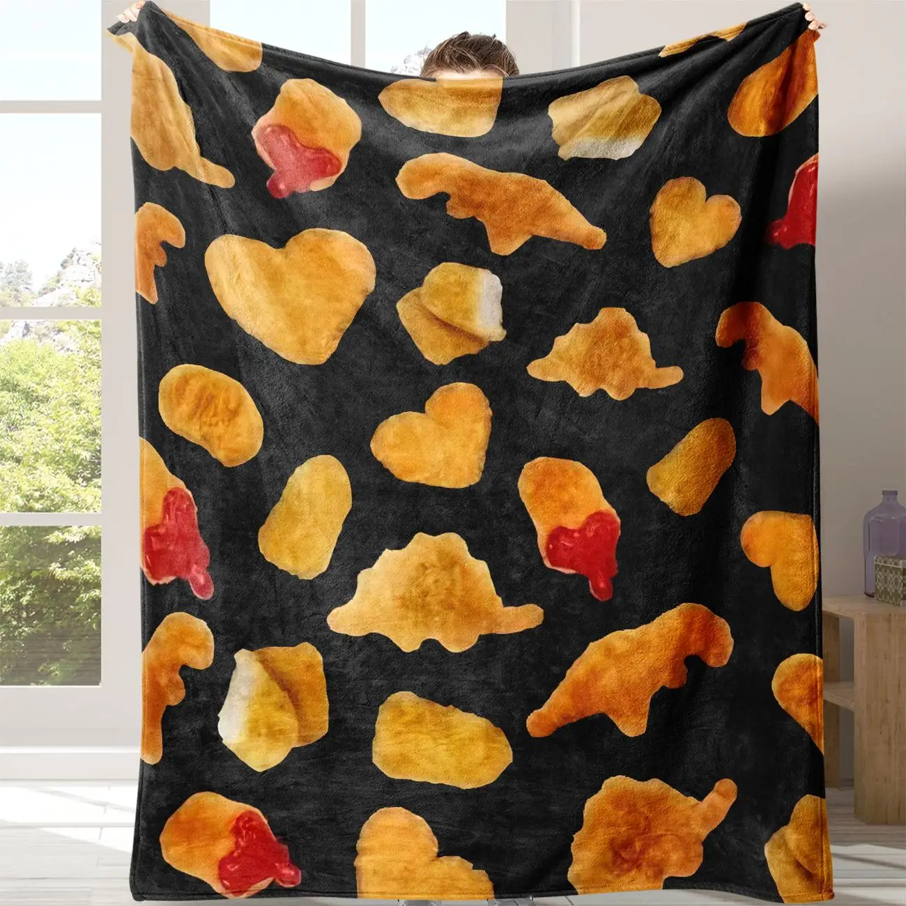 Chicken Nugget Pattern Cozy Blanket, 1 Count Soft Comfortable Warm Napping Throw, Comfy Bedding for Halloween Decor, Sleeping Bedding Supplies for Hom