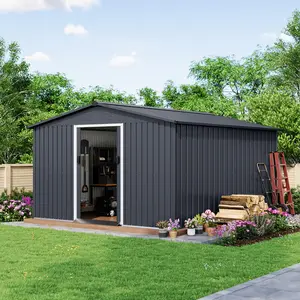 Grey 10x12 FT Outdoor Metal Storage Shed with Sloped Roof & Lockable Secure Door Spacious Heavy-Duty Garden Shed Perfect for Organizing Tools Equipment in Backyard Patio Lawn & Yard
