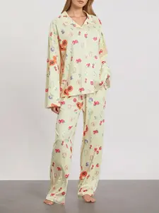 Women's Long Sleeve Loungewear Set, Loose Fit Printed Pajama Pants Two-Piece, Soft Warm Fabric, Casual Home Wear, All Seasons Nightwear