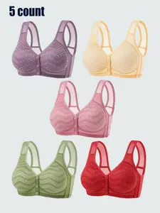 Women's Front Buckle Sports Bra Set, Soft Comfortable Breathable Daily Bra, Push Up Plunge, Medium Support, All Seasons Lingerie