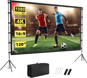 120-Inch 16:9 4K HD Foldable Projection Screen with Stand and Carry Bag, for Home Theater, Backyard Movie Nights (Indoor/Outdoor Use)