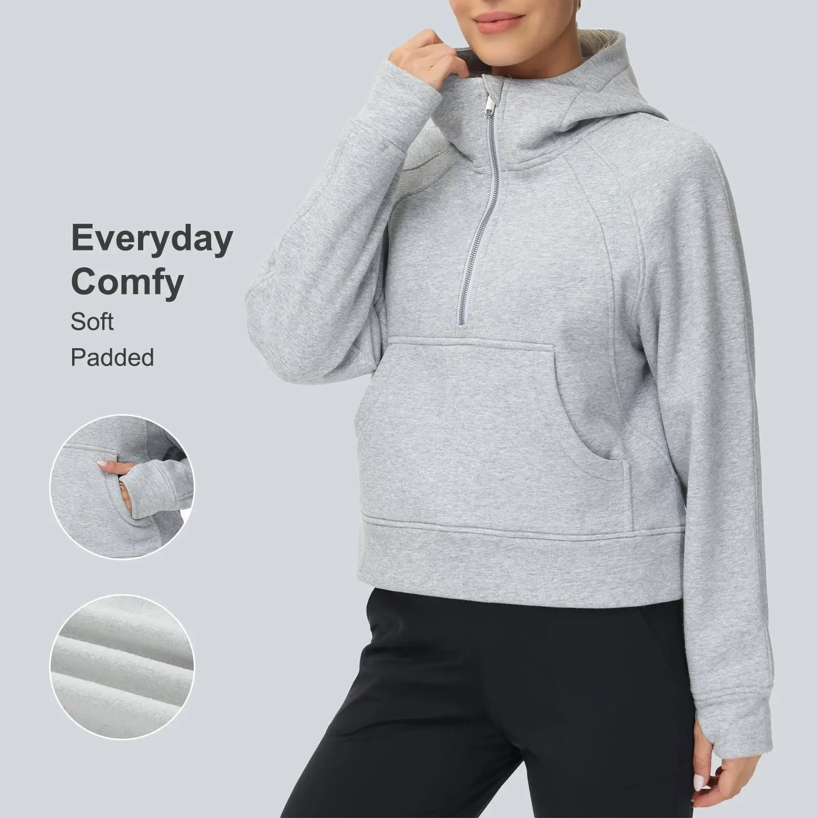 THE GYM PEOPLE Womens' Hoodies Half Zip Fleece Crop Pullover Sweatshirts with Pockets Thumb Hole #TikTokShopLaborDaySale #FallFreshness