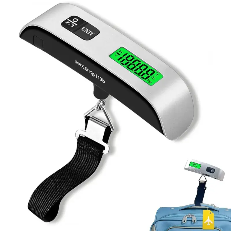 Portable Digital Baggage Scale – 110lb Luggage Weight Scale, Hanging Suitcase Scale with LCD Display, Travel Essentials, Airport Travel Accessories & Packing Must-Haves