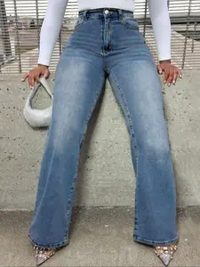 Plus Size Denim Jeans Wide Leg Pants, Loose-Fit Casual Trousers for Fall & Winter, Comfortable and Stylish Choice, Womenswear