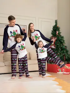 Merry Christmas Family Pajama Set, Cute Monster Design, Soft & Breathable Fabric, Casual Fit, Fall/winter Season, Parent-Child Matching Sleepwear