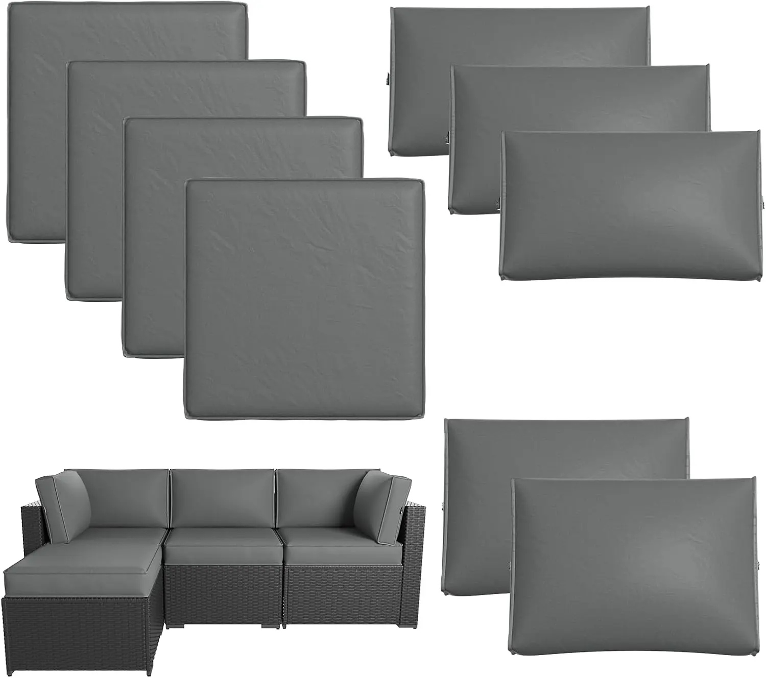 【Only Cushion】Aoxun Patio Furniture Replacement Cushions, 9PCS /14PCS Thick Deep Seat Outdoor Couch Cushions, Splashproof Fade Resistant Patio Sofa Cushion for 4-Seat & 6-Seat Outdoor Conversation Sets