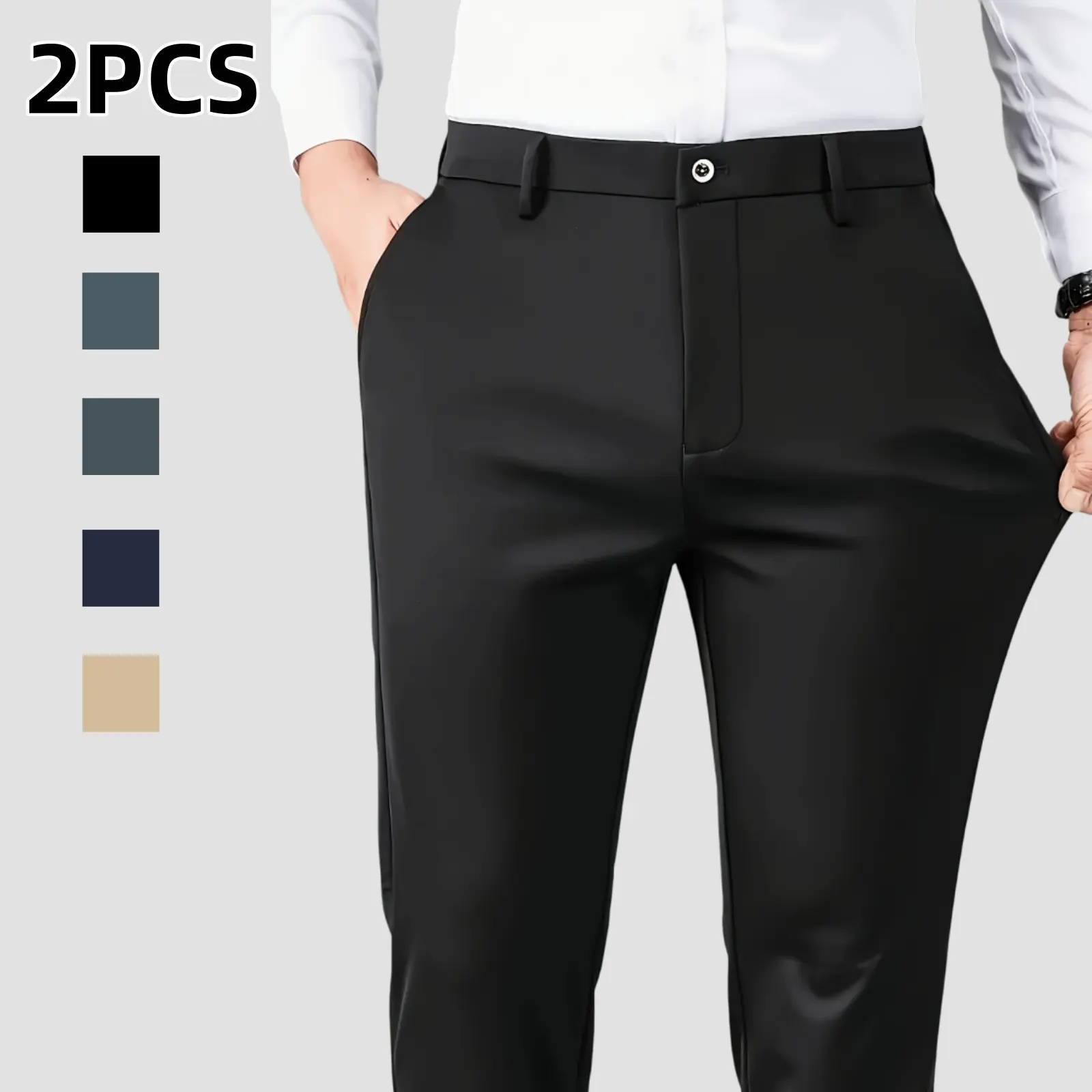 Men's 2-Pack Slim Fit Stretch Chino Pants - Menswear Basics, Chic Wrinkle-Resistant Breathable Soft Fabric, Formal Wear Clothes for Business Casual Office Golf, Trousers, Classic Vintage Slim Fit Beige, Wrinkle-Free, All Seasons