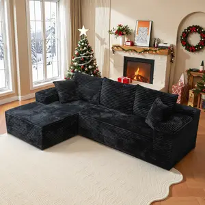 【2 Package Shipping】Oversized Chaise Lounge Sofa 105.9" Cloud Sectional Couch with L-Shape Chaise, Upholstered Couches for Living Room Bedroom, Modular Corduroy Cloud Velvet Couch, Convertible Loveseat Sofa Bed, No Assembly Required