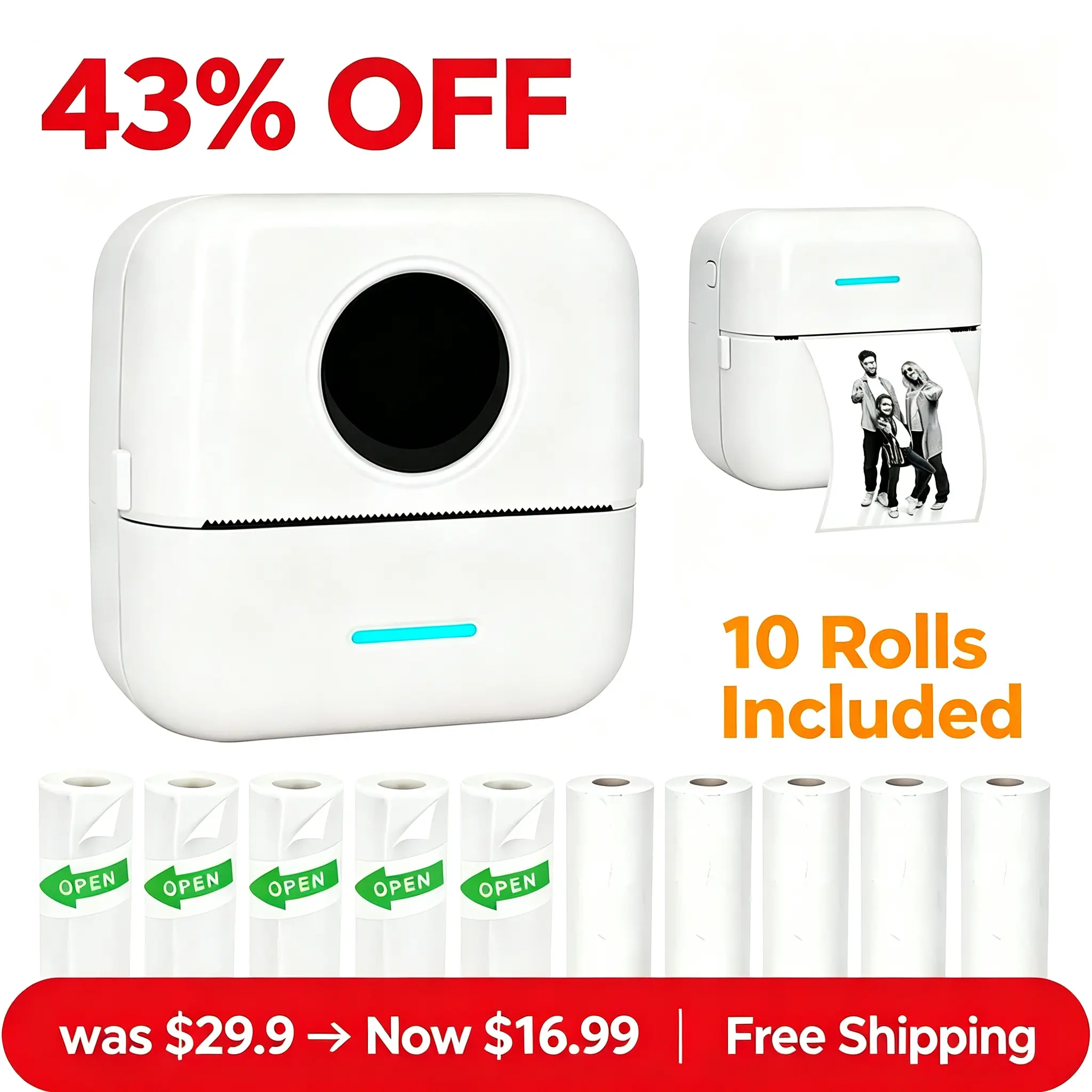 10 Rolls Label Maker Machine, Bluetooth Thermal Printer with Tape Included, Portable Sticker Printer for Home Office Organization, Kitchen Storage Labels, Craft Labeling, 43% OFF Clearance Wireless Sticker Photo Printer