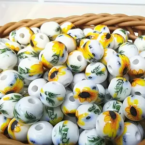 66 pieces of 12-millimeter sunflower ceramic beads, handcrafted flower beads, suitable for DIY jewelry making, hand-woven bracelets, necklaces and craft accessories