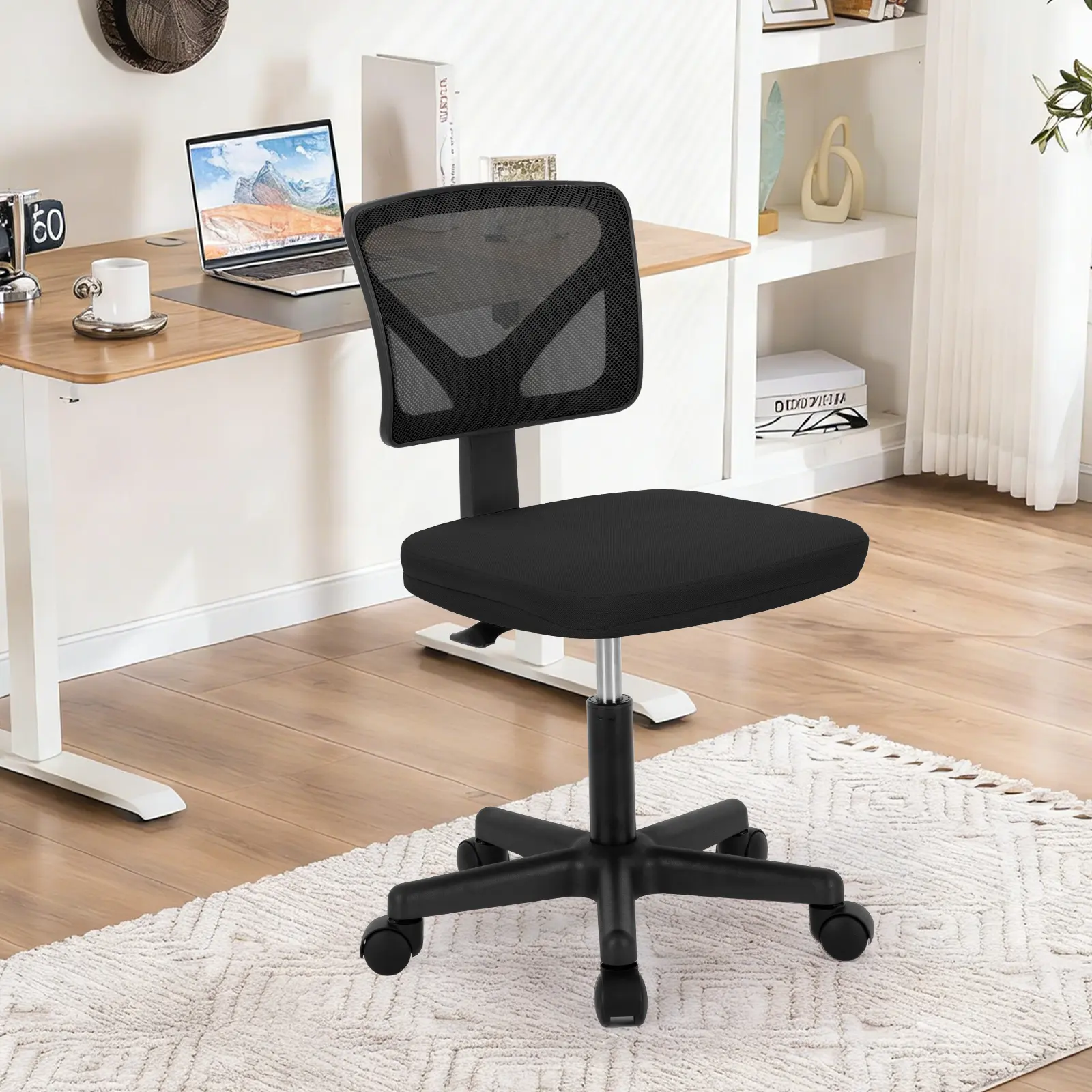 Ergonomic Office Chair - 360° Desk Chair, Armless Mesh Design, Lumbar Support, Swivel Rolling for Small Spaces, 360° Desk Chairs